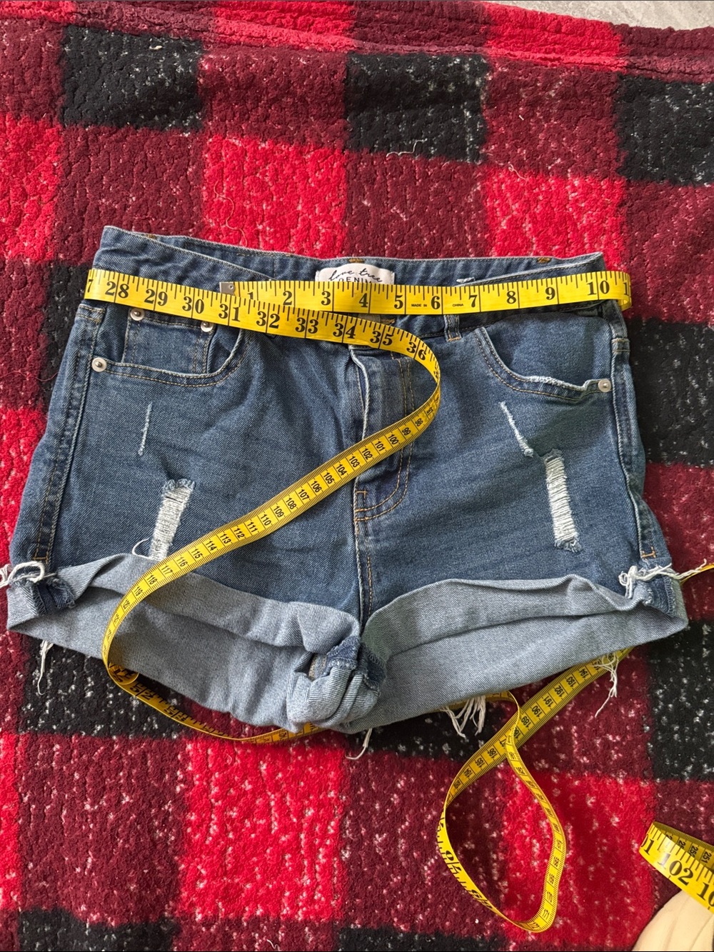 Love Tree Dark Blue Distressed Rolled Hem Jean Shorts